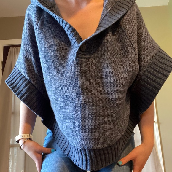Sonoma Sweaters - Sonoma Life + Style Hooded Sweater Poncho - Navy Blue